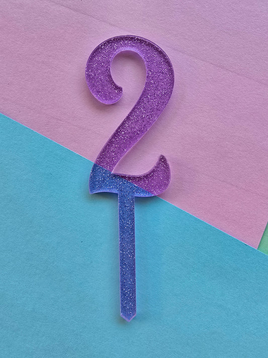Small number 2 topper - purple jelly glitter - 7.5cm