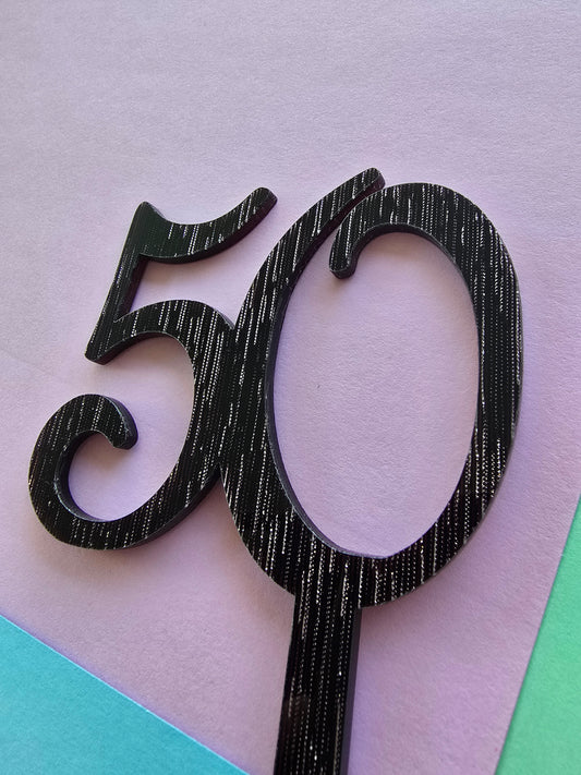 Number 50 black fancy silver matrix cake topper Approx 8cm tall