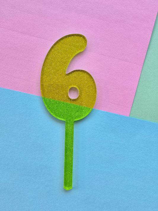 Number 6 Cake topper 10cmx6.5cm green jelly glitter