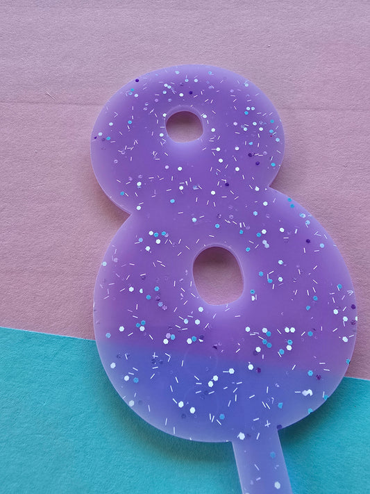 Number 8 Cake topper 10cm tall - purple sprinkle