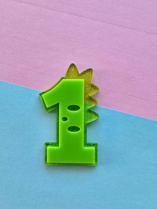 Dinosaur Number 1 charm - neon green on green jelly glitter - 8cm