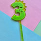 3 Dinosaur Cake Topper 10cm tall (7cm wide) neon green on jelly glitter green