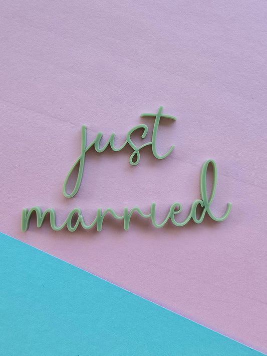 Just married cake charm 10cm wide olive