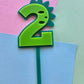 2 Dinosaur Cake Topper 10cm tall (7cm wide) green on teal