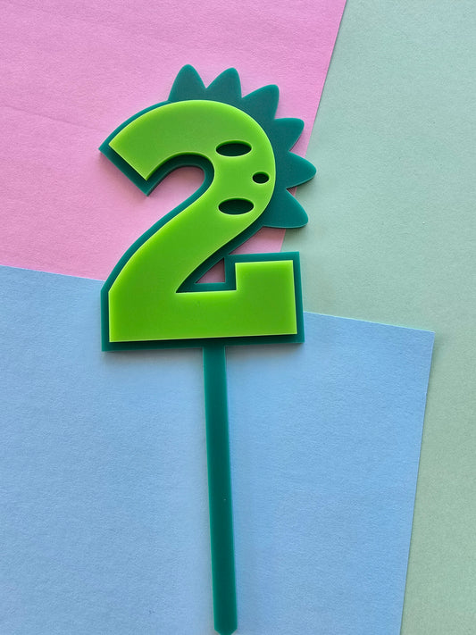 2 Dinosaur Cake Topper 10cm tall (7cm wide) green on teal