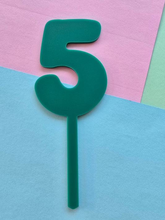 Number 5 Cake topper 10cmx6.5cm teal