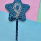 Glitter star cake topper 9 - silver on blue hex glitter