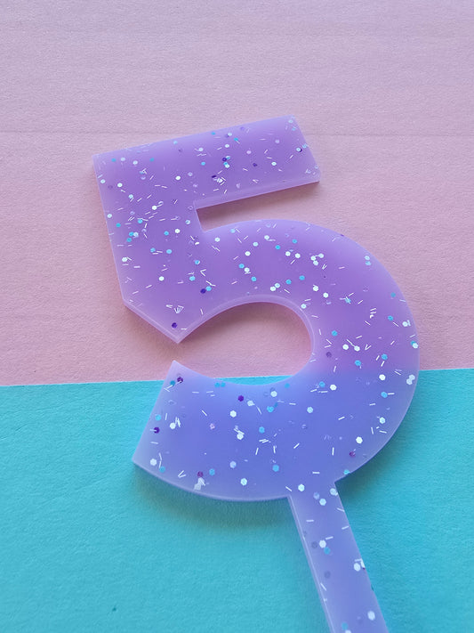 Number 5 Cake topper 8.5cm tall - purple sprinkle