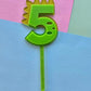 5 Dinosaur Cake Topper 10cm tall (7cm wide) neon green on jelly glitter green