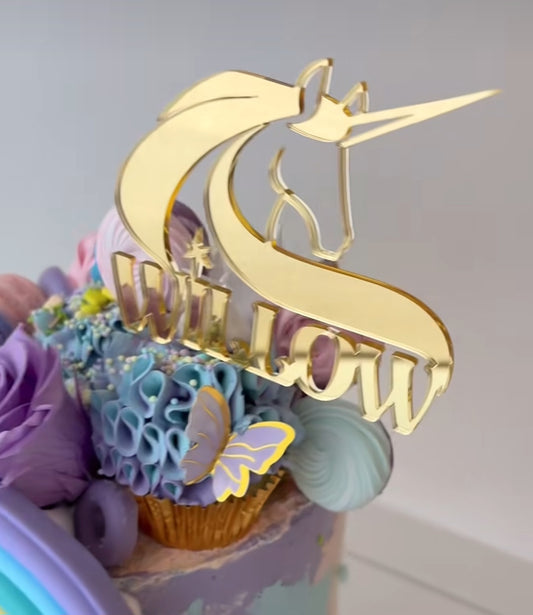 Unicorn Cake Topper with Personalised Name