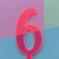 Number 6 neon pink neon ripple  cake topper Approx 10cm tall (is see through)