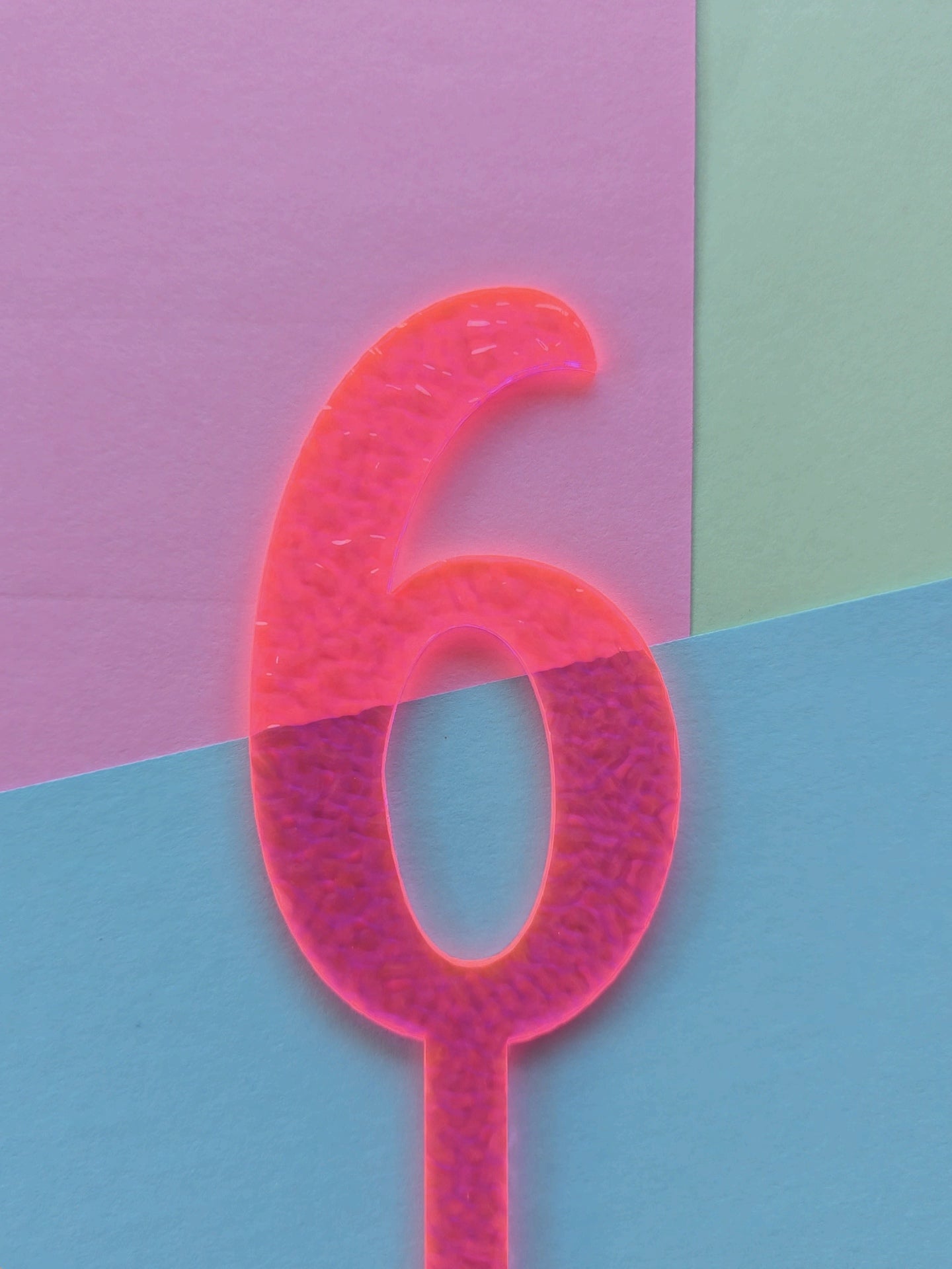 Number 6 neon pink neon ripple  cake topper Approx 10cm tall (is see through)